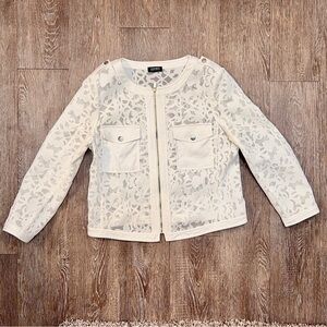 Jones New York Lace Zip Jacket White Floral Mesh Gold Hardware Women’s | Size: 8